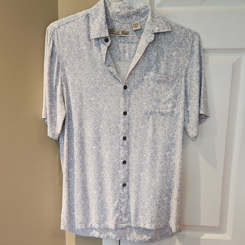 Men's Blue Patterned Shirt, Batek Bay, Small - Picture 2 of 4